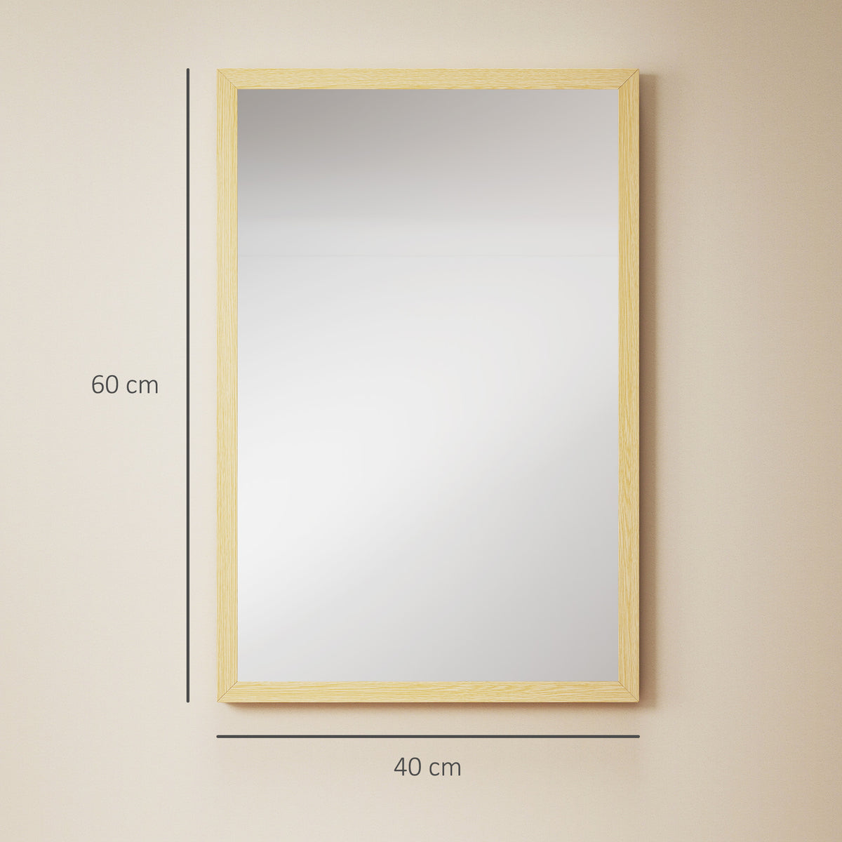 Miroir mural rectangulaire 60 x 40 cm, cadre en bois naturel, idéal pour la salle de bain, salon ou chambre-2