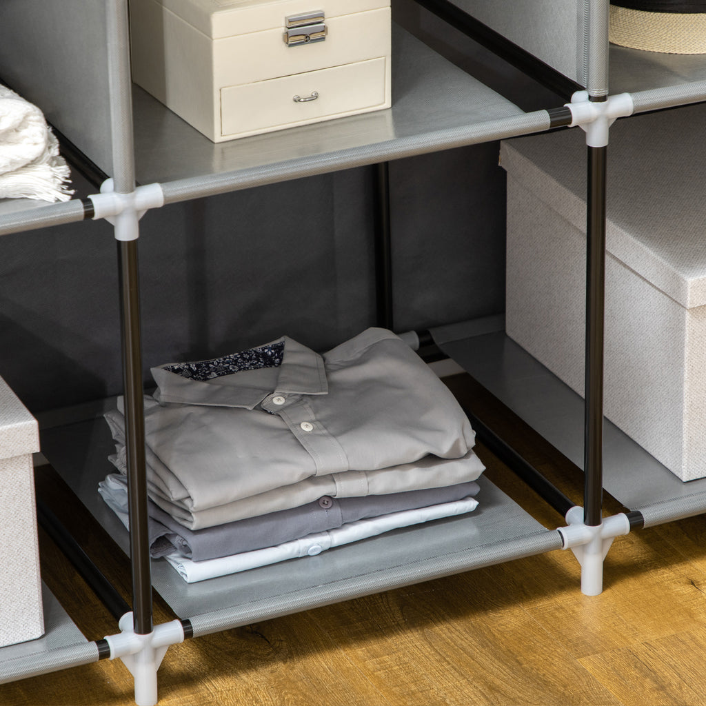 Armoire penderie multi-rangement - 8 étagères, 2 barres - non tissé gris-6