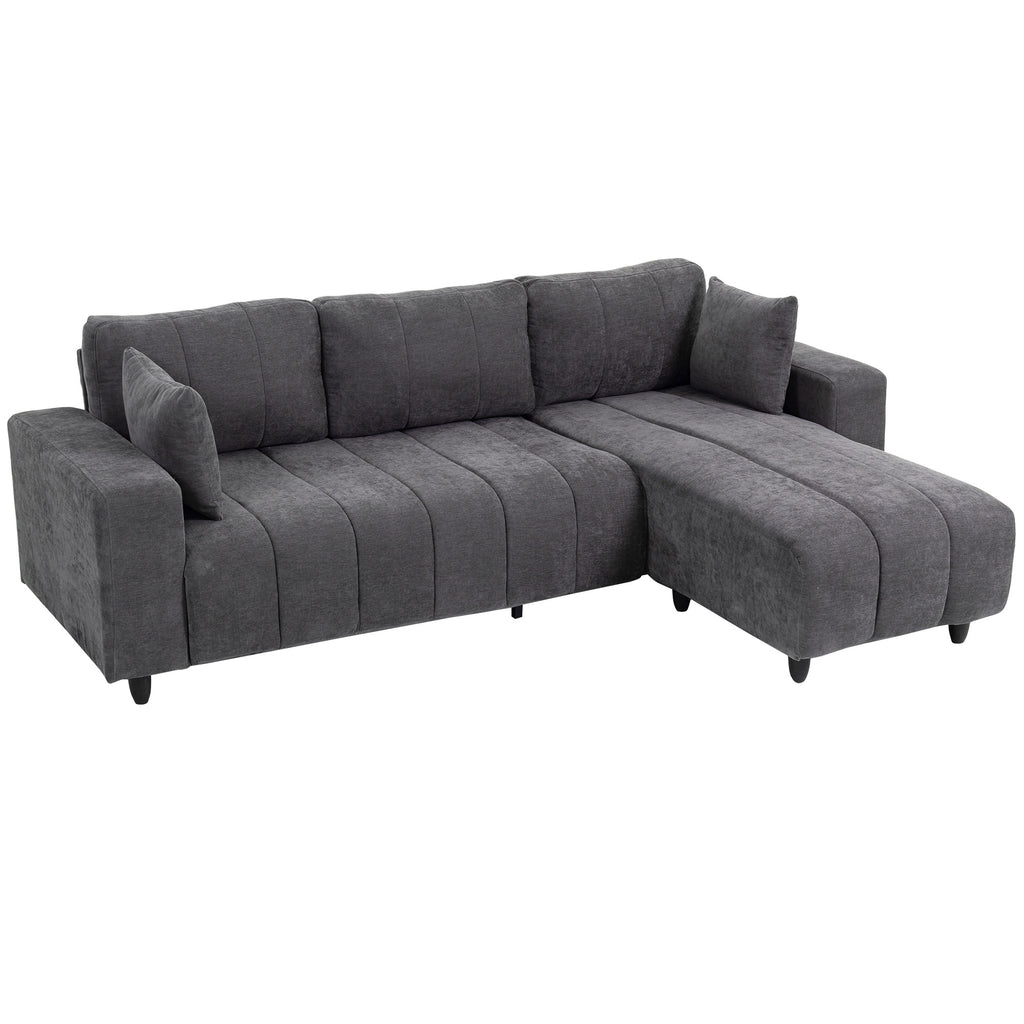 Canapé d'Angle Modulable 242 cm, Canapé 4 Places en L avec Méridienne Réversible, 2 Oreillers, Tissu Aspect Lin, Gris-0