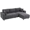Canapé d'Angle Modulable 242 cm, Canapé 4 Places en L avec Méridienne Réversible, 2 Oreillers, Tissu Aspect Lin, Gris-0