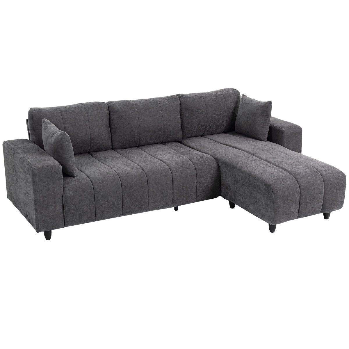 Canapé d'Angle Modulable 242 cm, Canapé 4 Places en L avec Méridienne Réversible, 2 Oreillers, Tissu Aspect Lin, Gris-0
