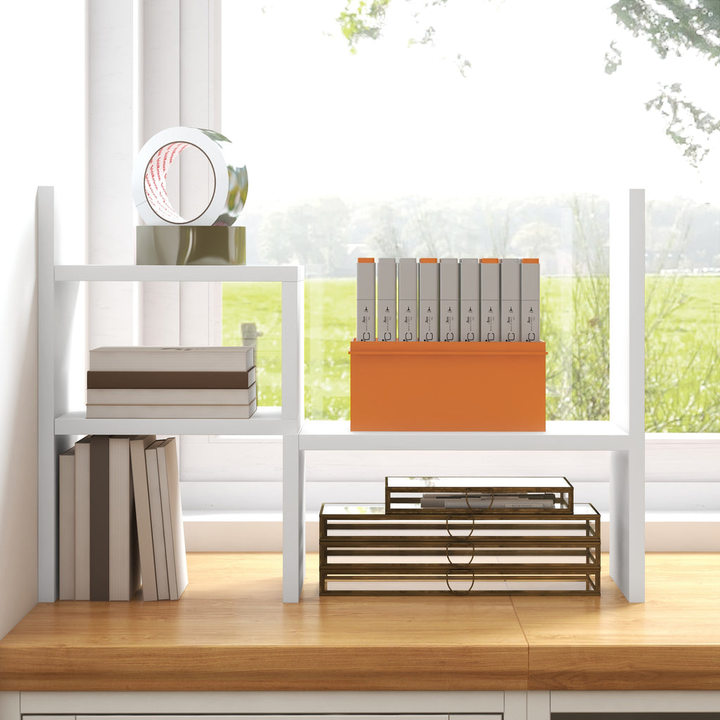 Étagère de bureau modulable, organisateur de bureau multifonctionnel, 2 pièces, MDF, blanc-8