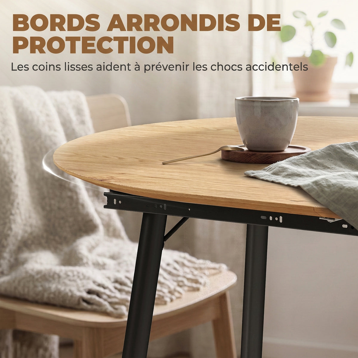 Table à manger extensible ovale pour 4 à 6 personnes, table de cuisine 120-160 cm, bords arrondis, chêne-5