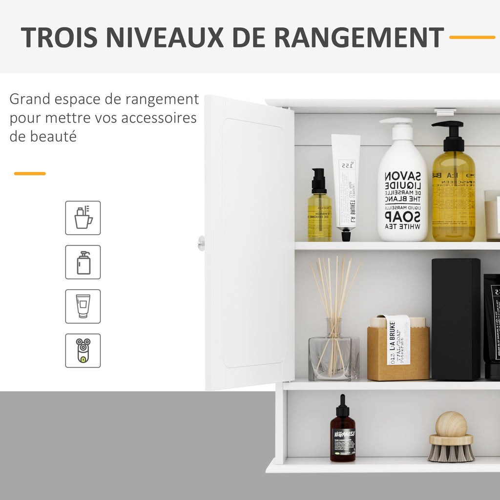 Armoire Murale étagère Salle de Bain 56L x 13l x 58H cm Double Porte Miroir étagère réglable MDF Gris-4