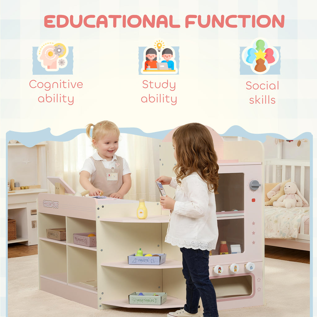 Supermarché pour enfant, marchande en bois, caisse enregistreuse, distributeur et accessoires, 90,7x60x73,8cm, vert-7