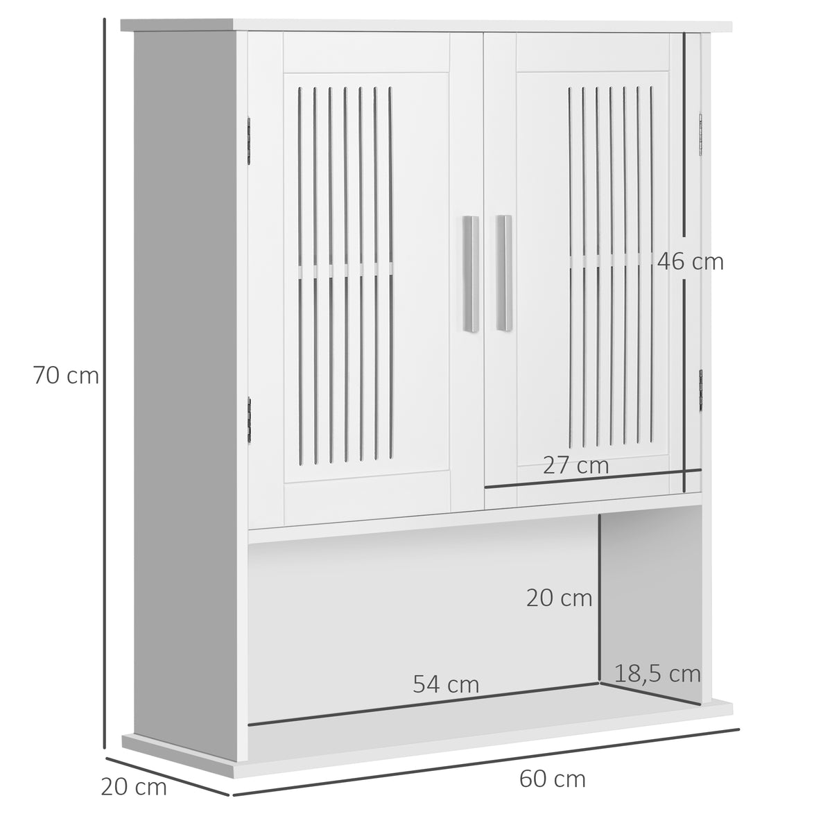 Armoire murale, meuble salle de bain avec étagère réglable, double porte et étagère ouverte, 60 x 20 x 70 cm, blanc-2