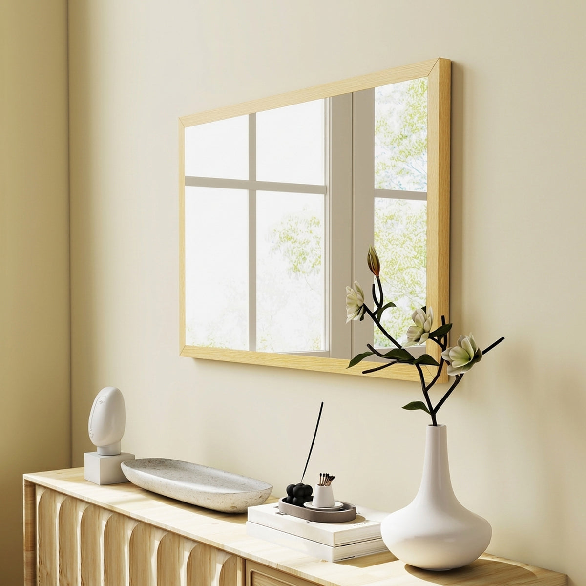 Miroir mural rectangulaire 60 x 40 cm, cadre en bois naturel, idéal pour la salle de bain, salon ou chambre-6