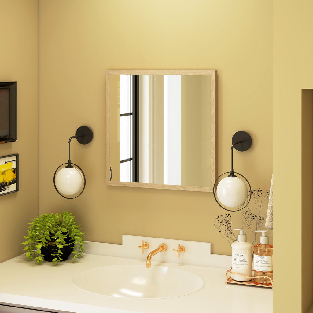 Miroir mural carré 50 x 50 cm, cadre en bois naturel, idéal pour la salle de bain, salon ou chambre-8