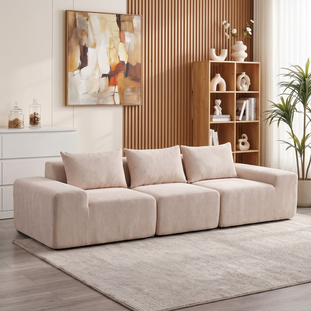Canapé 3 Places en Chenille 320 cm, Canapé Modulaire, Assise et Accoudoirs Extra-Larges, Entièrement Compressé, Beige-1