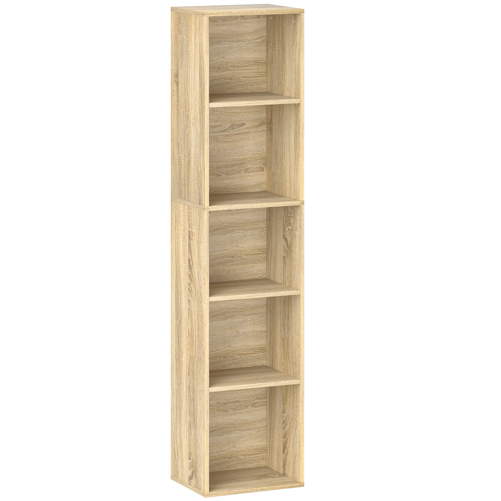 Bibliothèque étagère de rangement 5 niveaux avec étagères réglables pour salon, chambre, bureau, 30x24x133,5cm, naturel-0