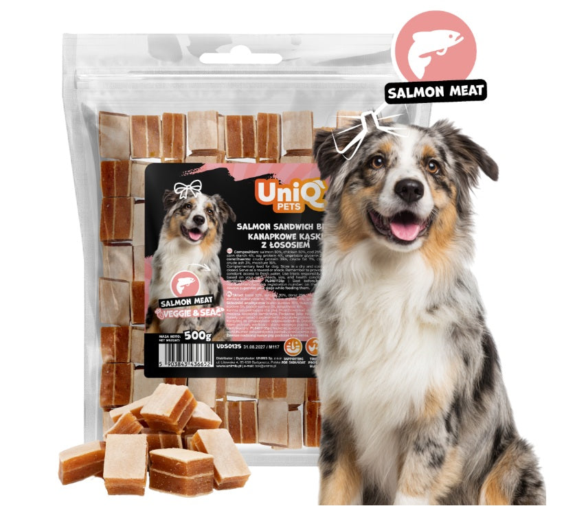 UNIQ PETS SNACK PER CANI VEGETARIANI E DI MARE 500 g di bocconcini di salmone