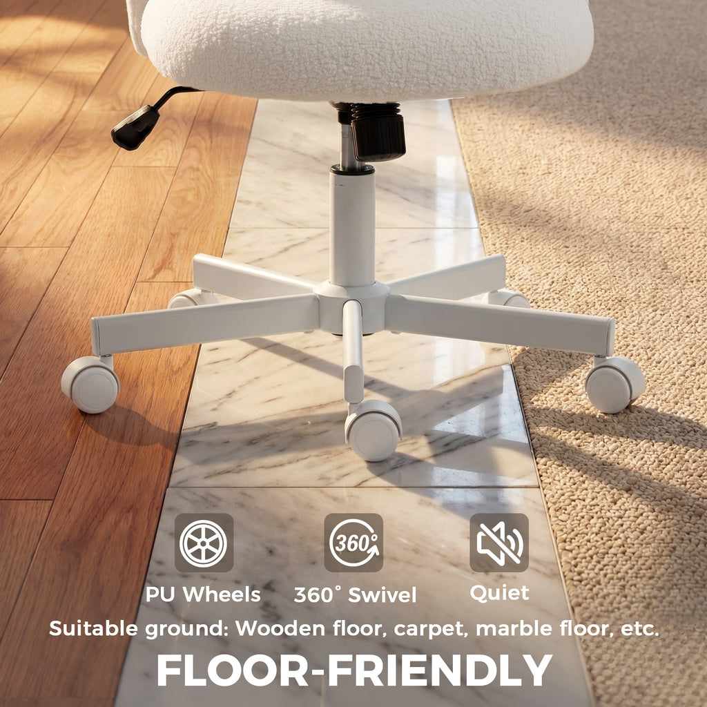 Chaise de Bureau Ergonomique, Fauteuil de Bureau Inclinable en Tissu Bouclette Sans Accoudoirs, Hauteur Réglable, Crème-7