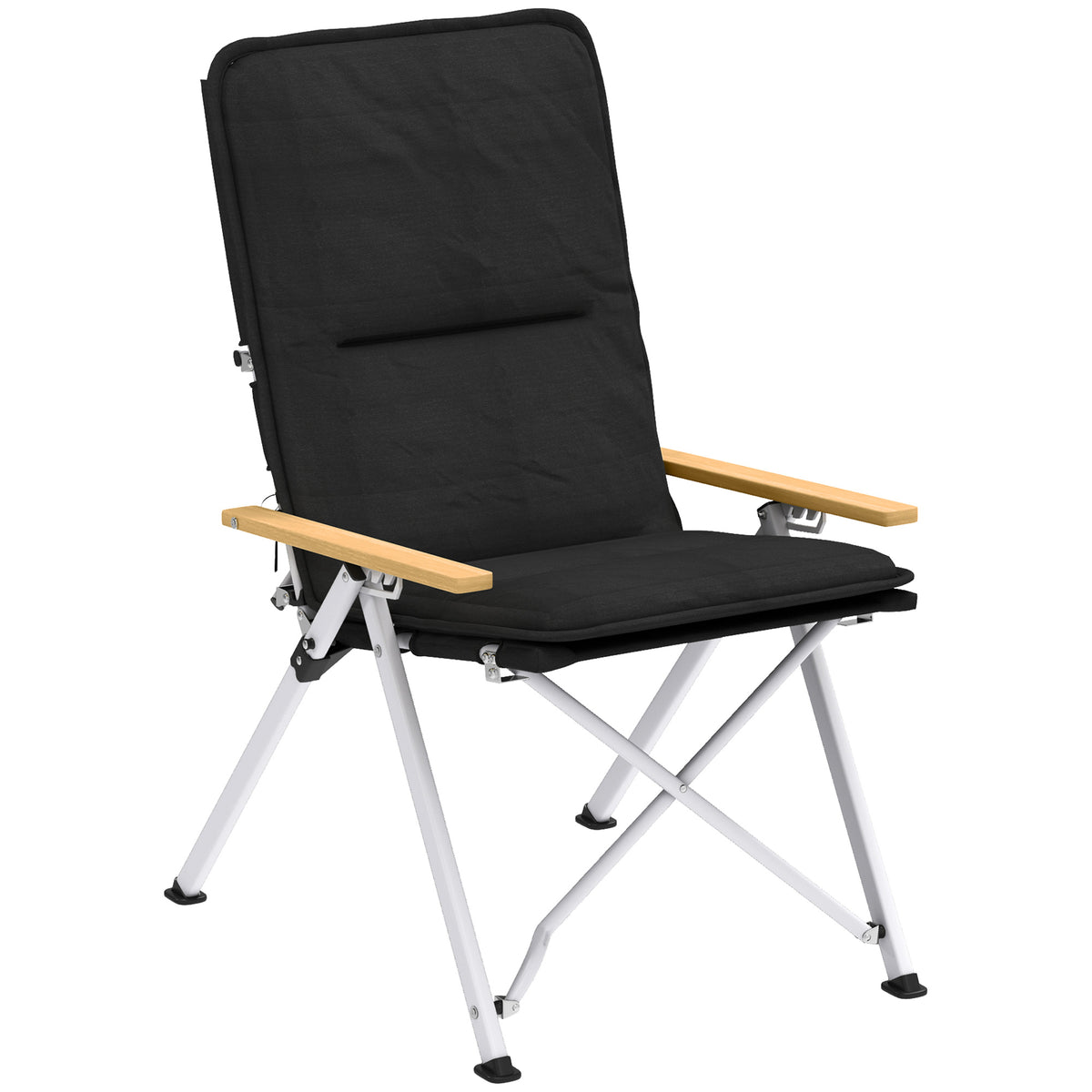 Chaise de camping chaise de pêche pliante, dossier haut, coussin amovible et sac de transport, 59x67x96cm, noir-0