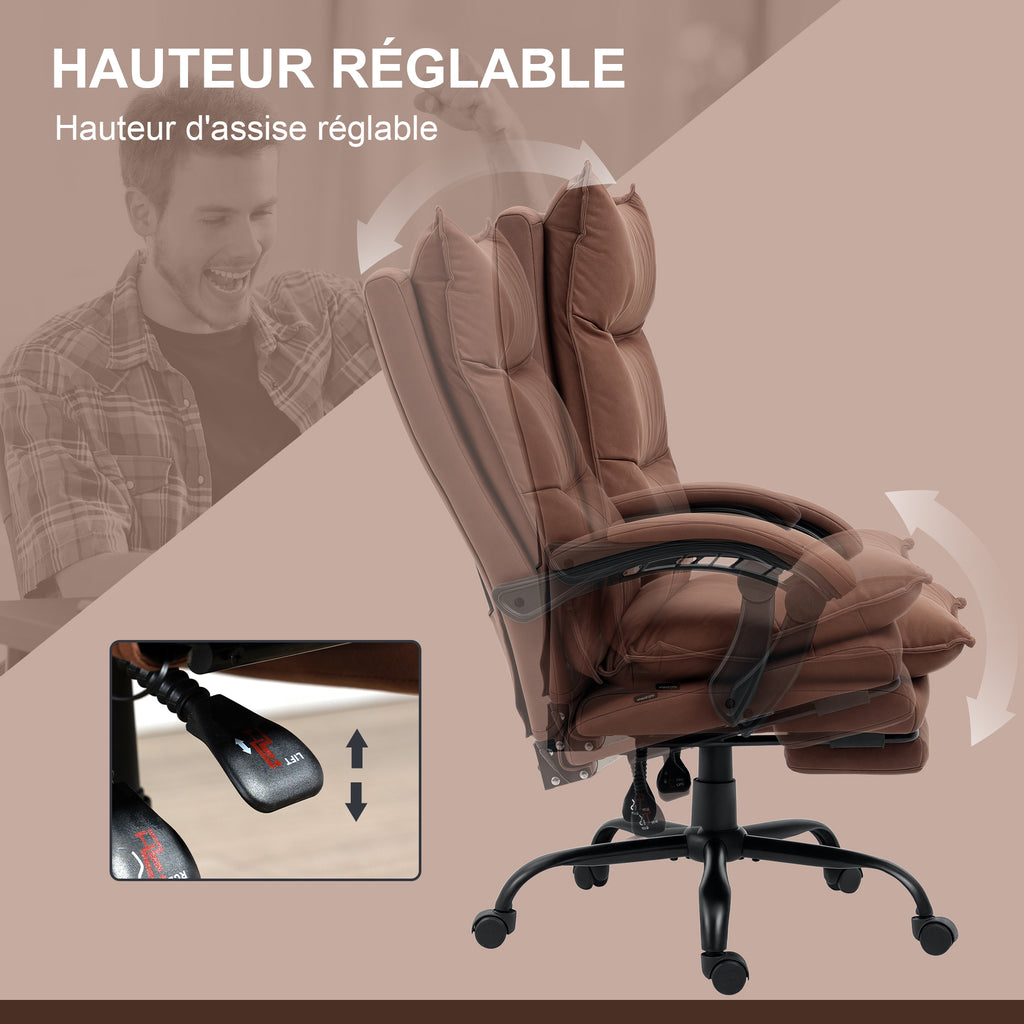 Fauteuil de bureau massant et chauffant, chaise de bureau, hauteur réglable, dossier inclinable, 66x74x121,5cm marron-5