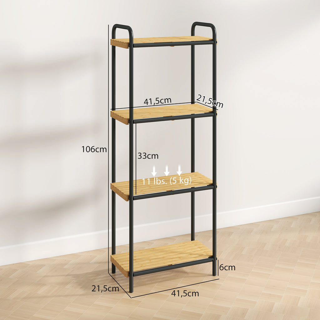 Étagère salle de bain étagère de rangement 4 niveaux étroite autoportante bambou 1,5 x 21,5 x 106 cm effet bois naturel-2