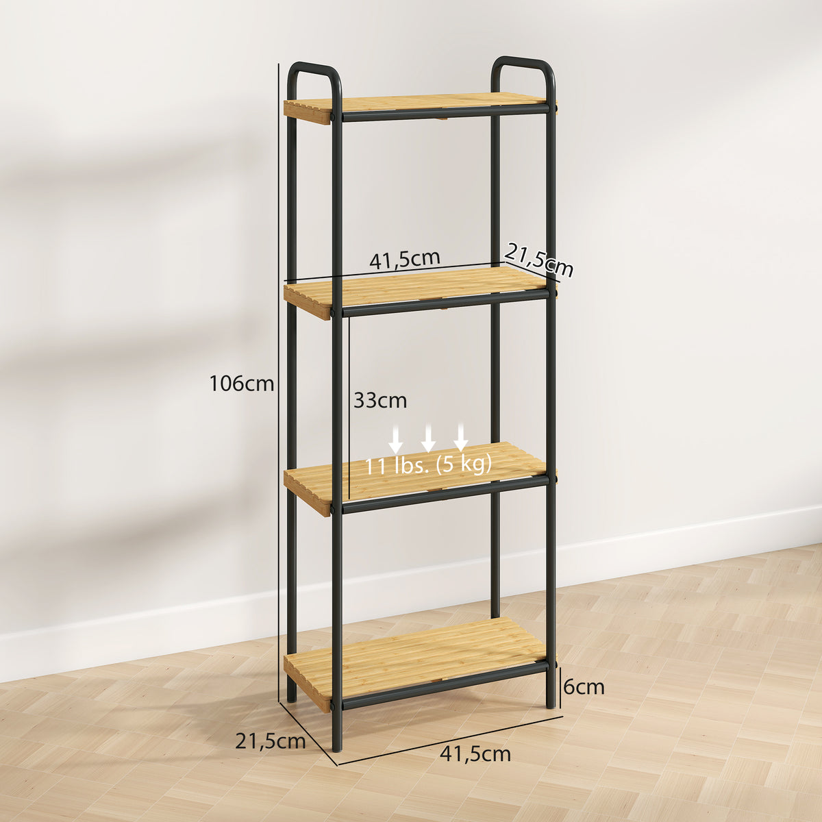 Étagère salle de bain étagère de rangement 4 niveaux étroite autoportante bambou 1,5 x 21,5 x 106 cm effet bois naturel-2