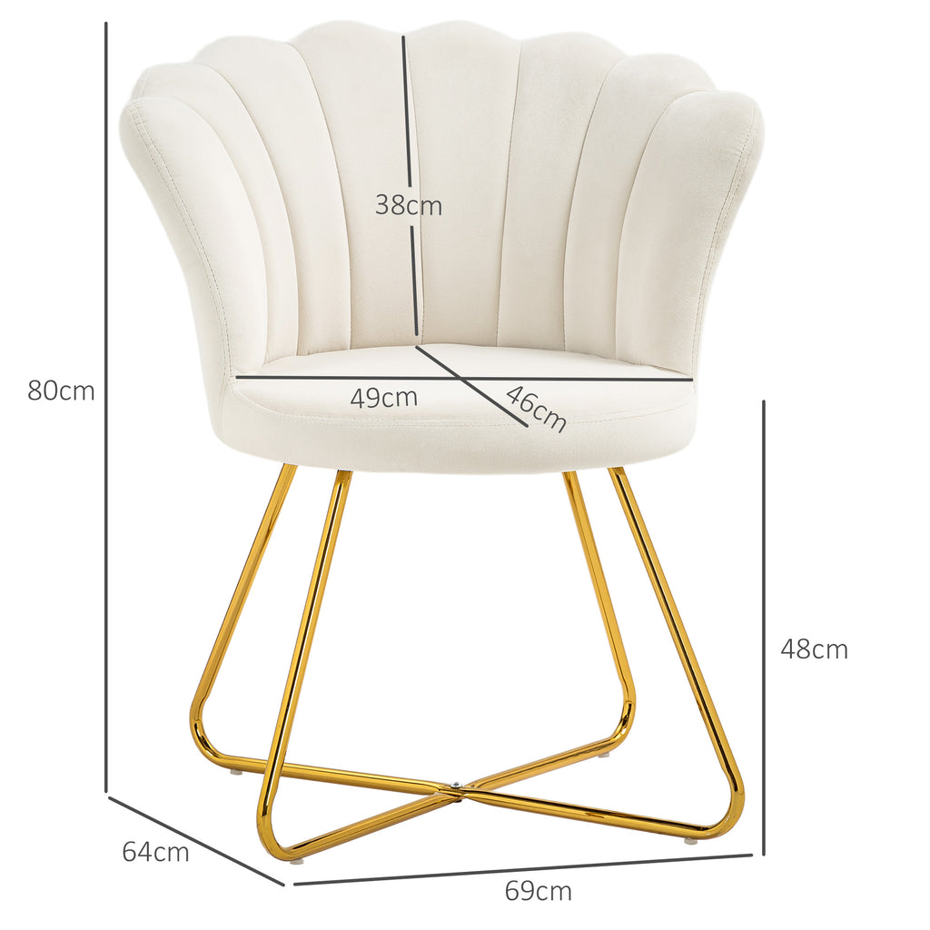 Fauteuil coquillage chaise coiffeuse fauteuil en velours fauteuil de salon avec pieds en acier 69 x 64 x 80 cm crème-2