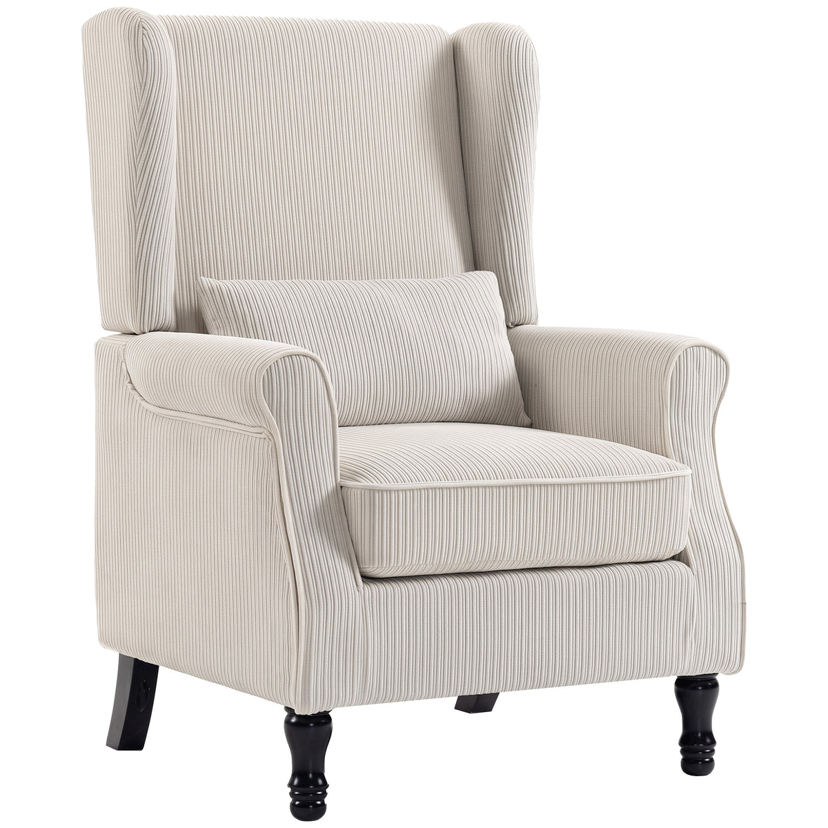 Fauteuil de Salon, Fauteuil d'Appoint Moderne en Velours Côtelé avec Haut Dossier à Oreilles, Coussin Lombaire, Beige-0