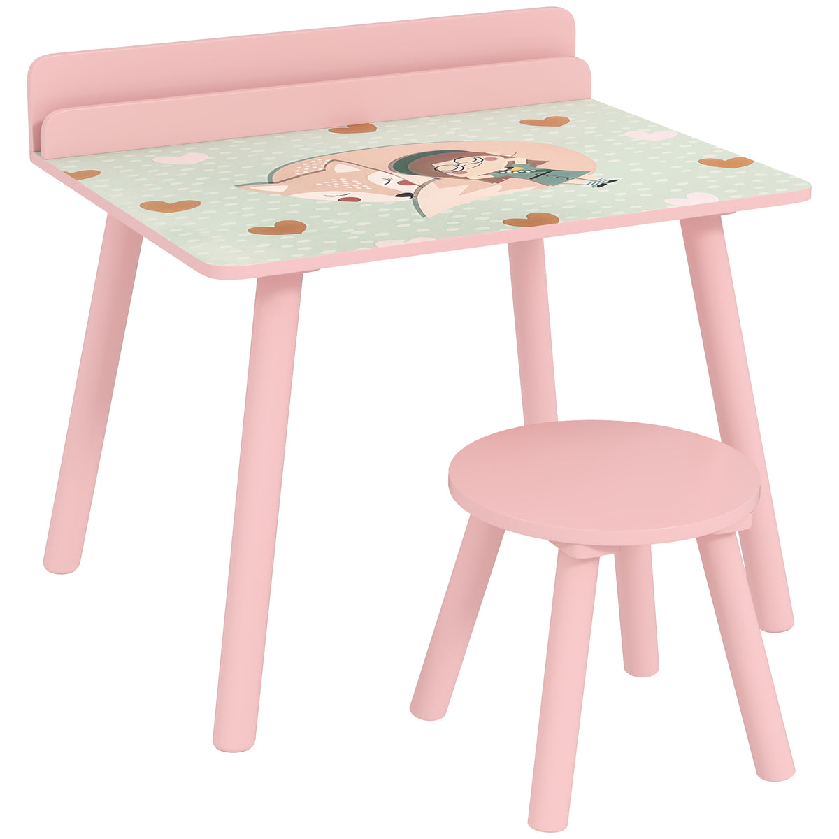 Ensemble table et chaise enfant table pour enfant avec chaise avec porte-livres motifs d'ours pour enfants 3-8 ans rose-0