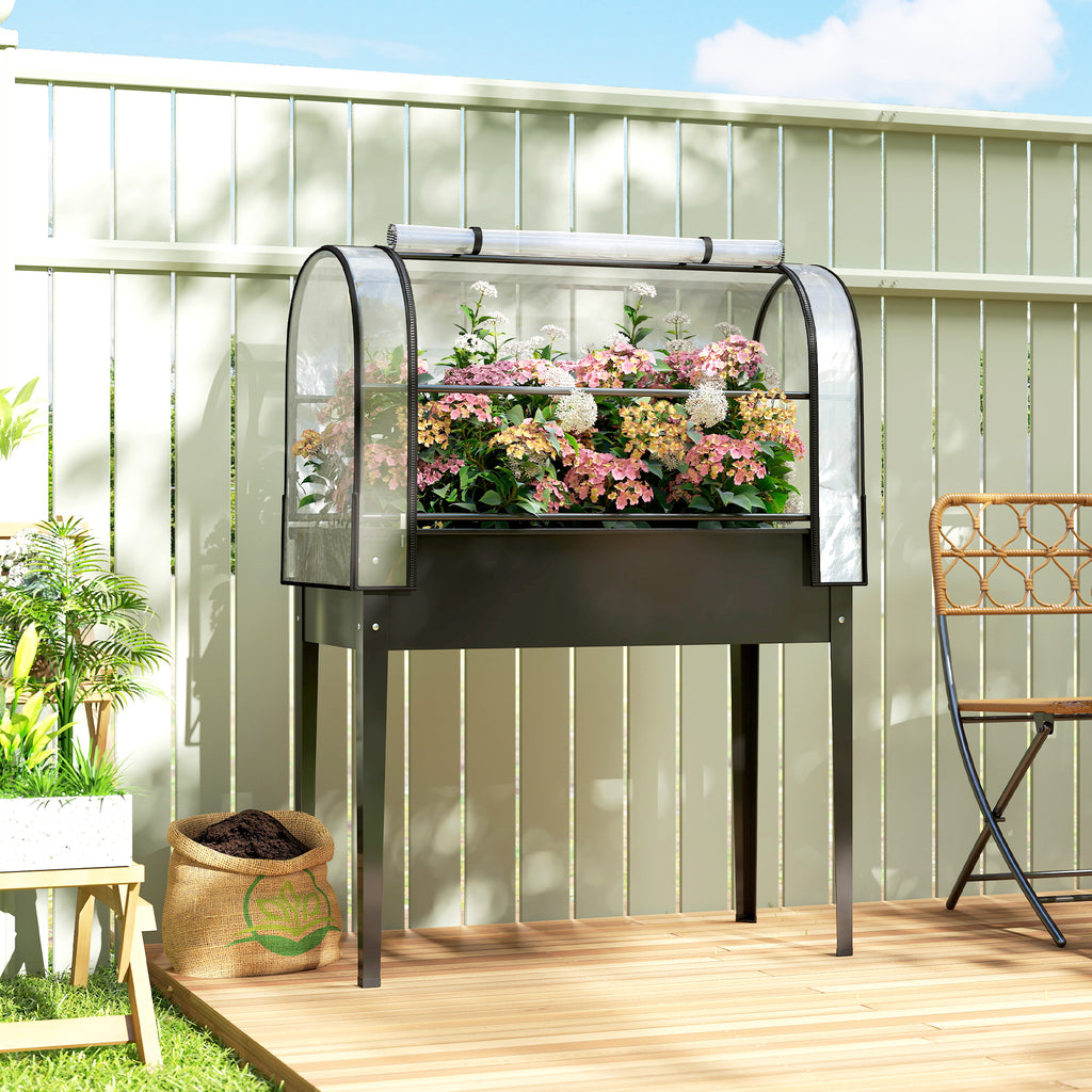 Potager sur Pieds avec Serre Rabattable, Jardinière Surélevée en Métal avec Trou de Drainage, 100 x 49 x 136 noir-1
