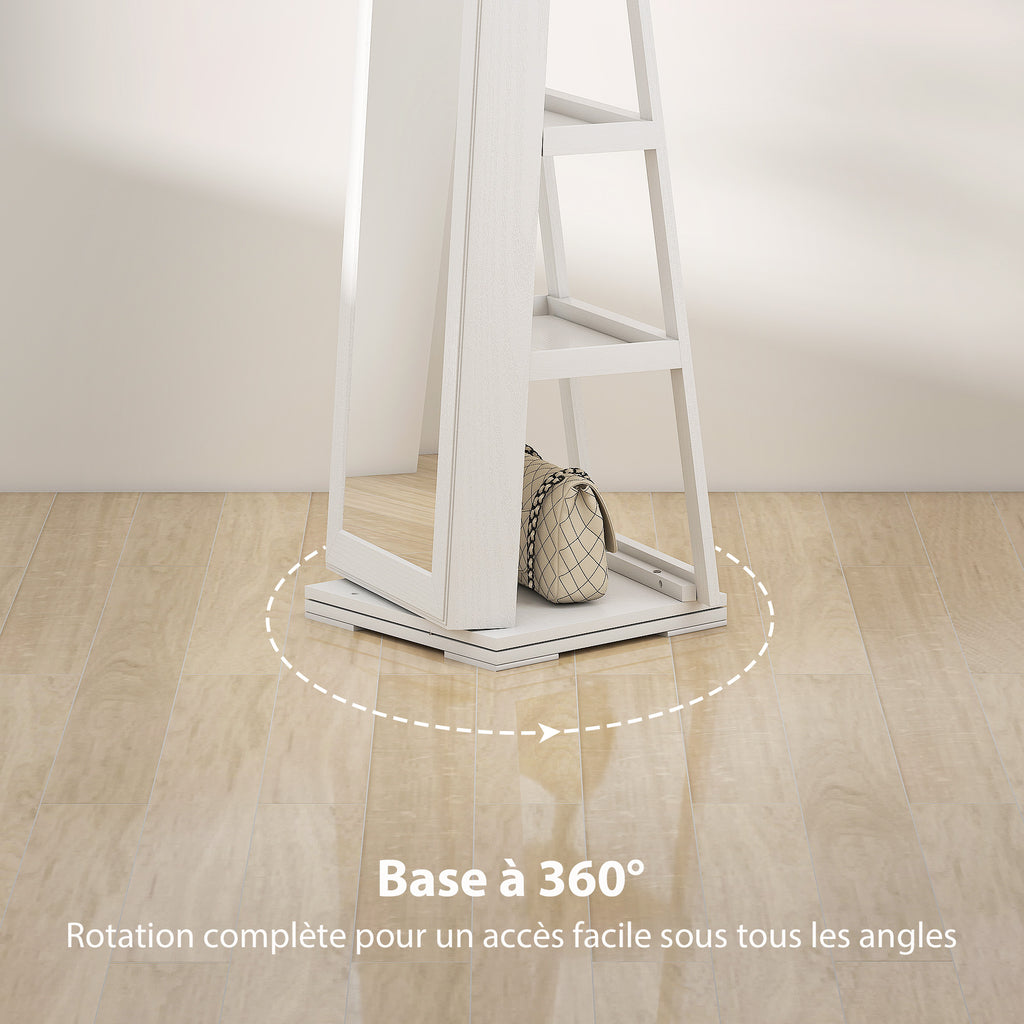 Armoire à Bijoux pivotante verrouillable boîte à bijoux avec Miroir - Armoire Bijoux Multi-Rangement - en Bois Blanc-5
