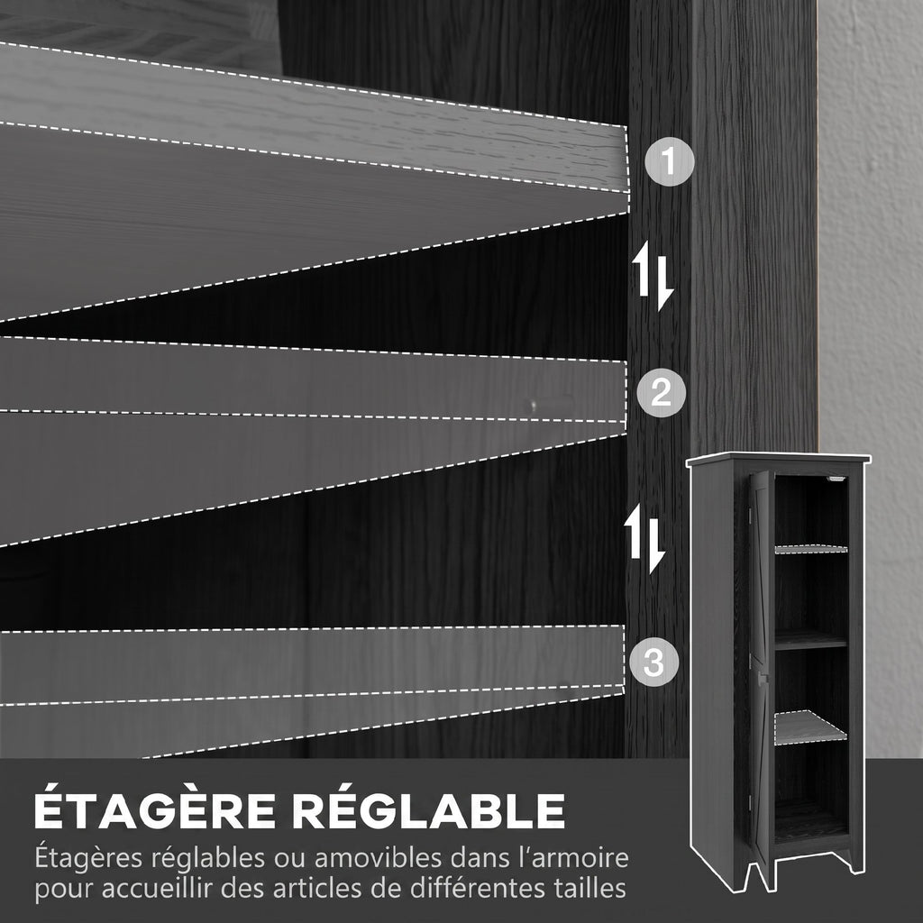 Armoire de Rangement sur Pieds buffet cuisine avec 2 étagères réglables 120H cm noir-4
