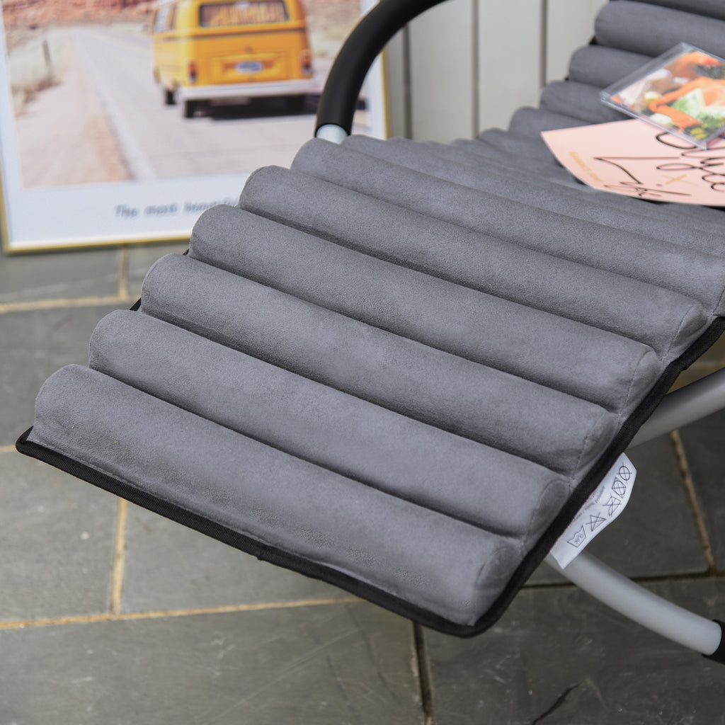 Chaise Longue à Bascule Pliable Rocking Chair avec Matelas revêtement Aspect Daim métal textilène Gris Noir-6