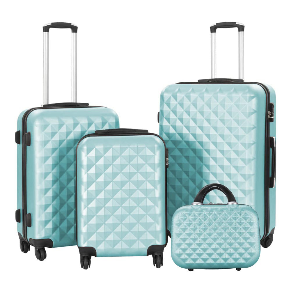 Set di valigie rigide verde menta con beauty case