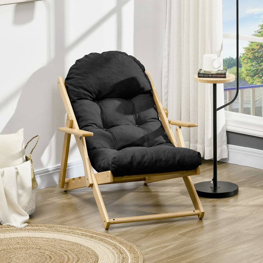 Fauteuil Chaise de Salon Pliable et inclinable en Bois Fauteuil Relax Confortable avec Coussin capitonné épais-9