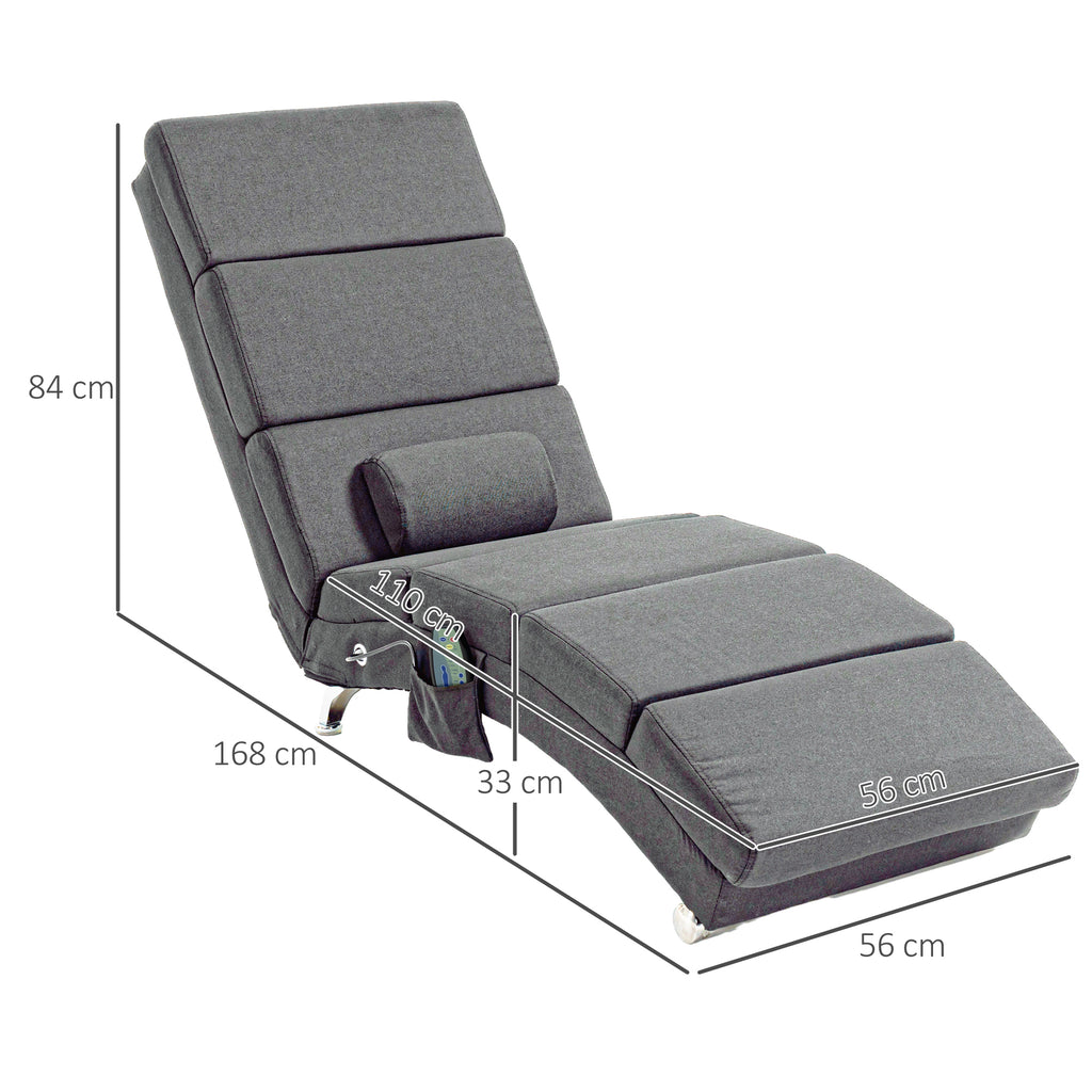 Fauteuil relax salon fauteuil de massage et chauffage meridienne avec télécommande et oreiller, tissu effet lin, gris-2