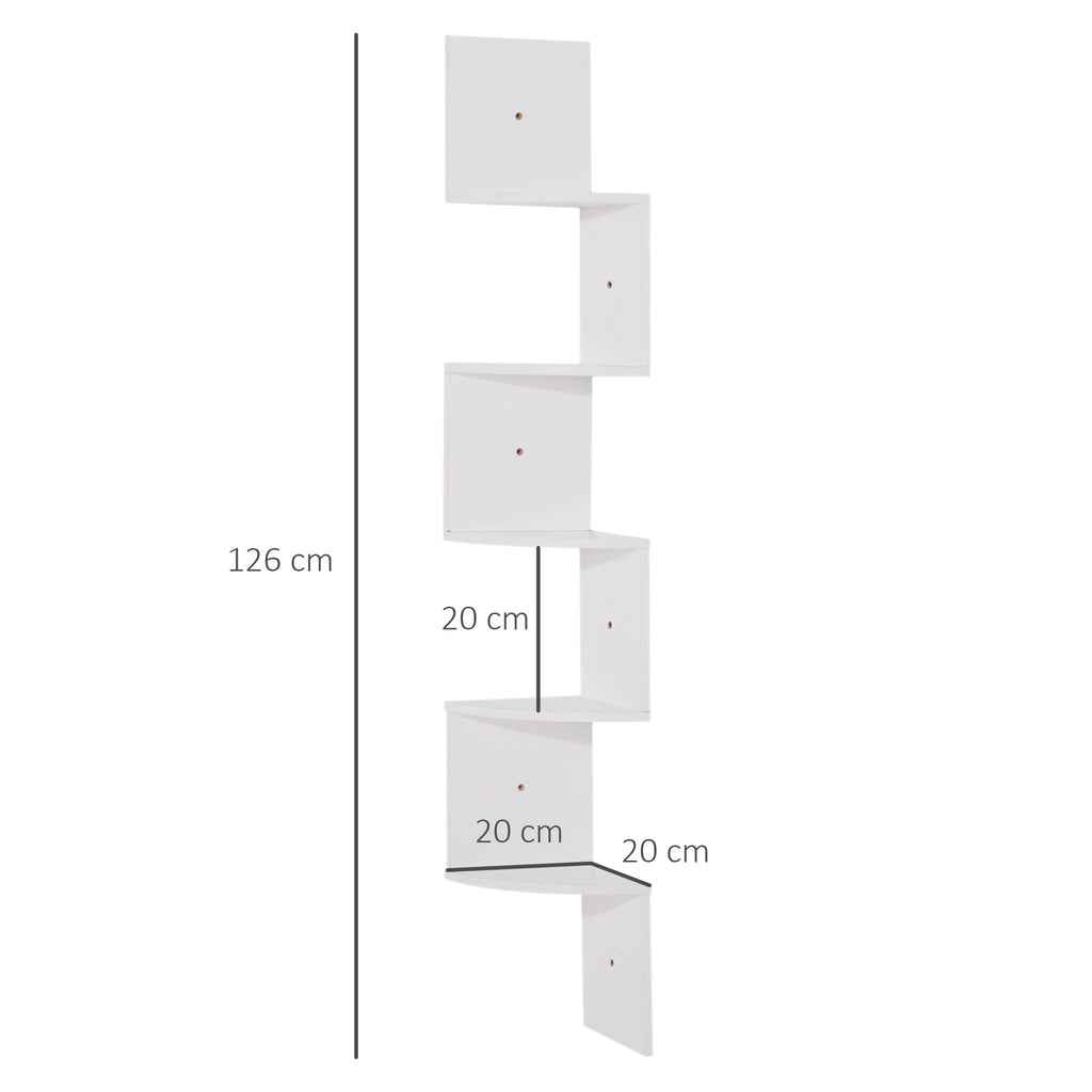 Étagère d'angle Murale de Rangement Forme Zigzag 20L x 20l x 126H cm 5 Niveaux Bois Blanche-2