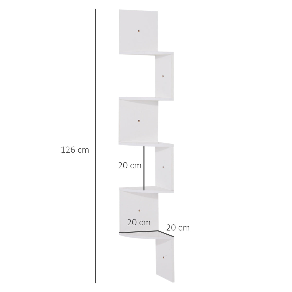 Étagère d'angle Murale de Rangement Forme Zigzag 20L x 20l x 126H cm 5 Niveaux Bois Blanche-2