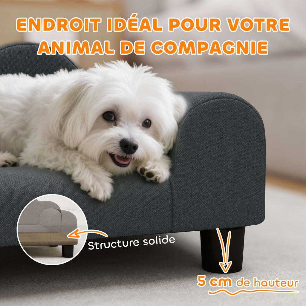 Canapé pour chien, canapé pour animal de compagnie avec dossier et accoudoirs, respirant, 66 x 42 x 28,5 cm, gris foncé-5
