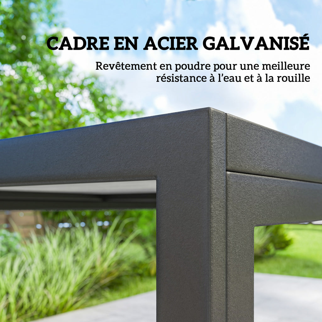 Salon de Jardin Extérieur pour 6 Personnes, Table de Patio Effet Bois et Chaises avec Assise en Maille Respirante, Cadre en Acier Galvanisé, Noir-6