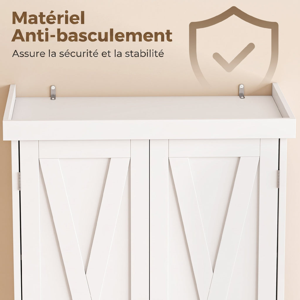 Buffet Haut Cuisine, Armoire de Cuisine avec 4 Portes, Tiroir et Étagères Réglables, Style Rustique, 62x38x173cm, Blanc-5