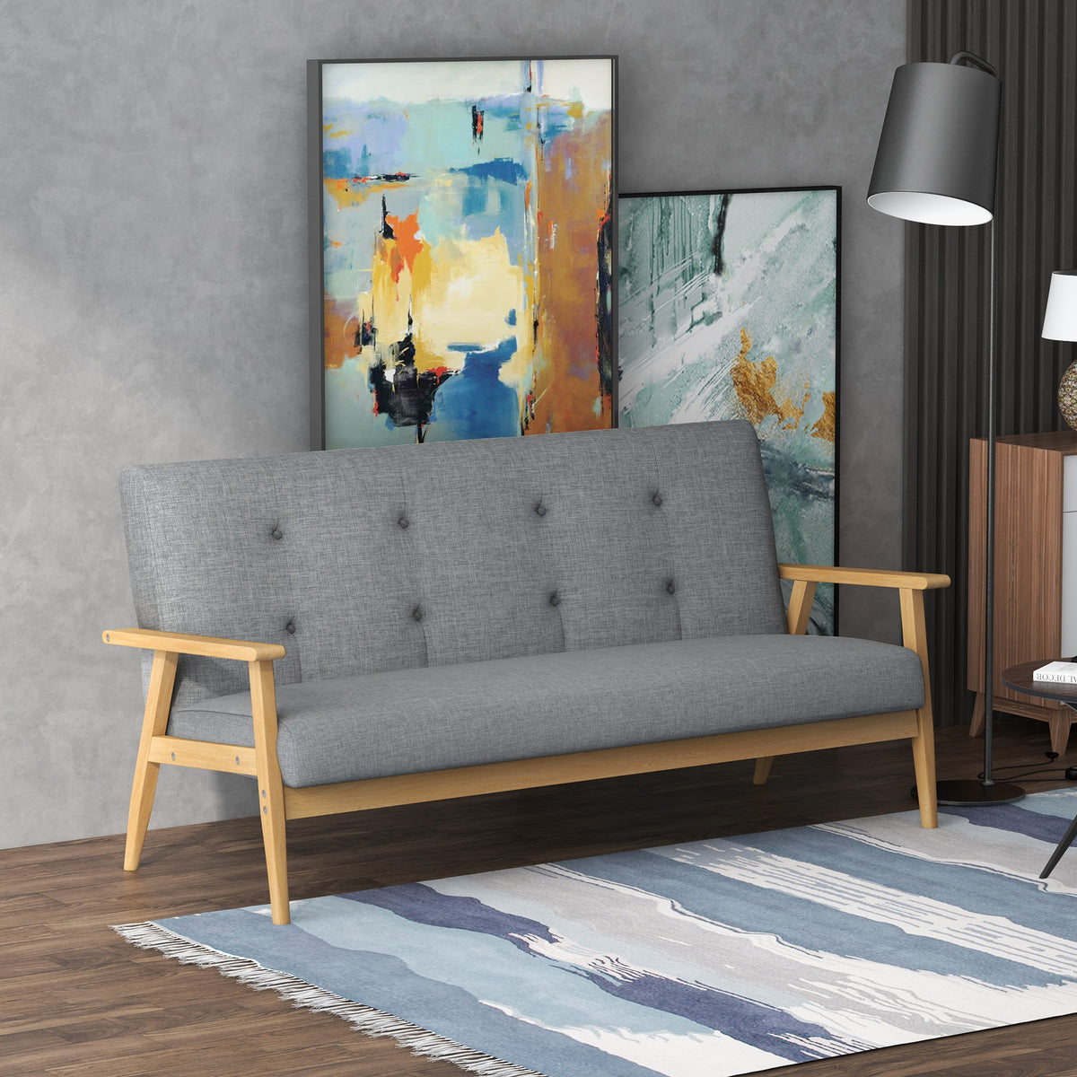 Canapé 3 places 154,5, canapé scandinave avec dossier capitonné, assise rembourrée et accoudoirs, gris-6