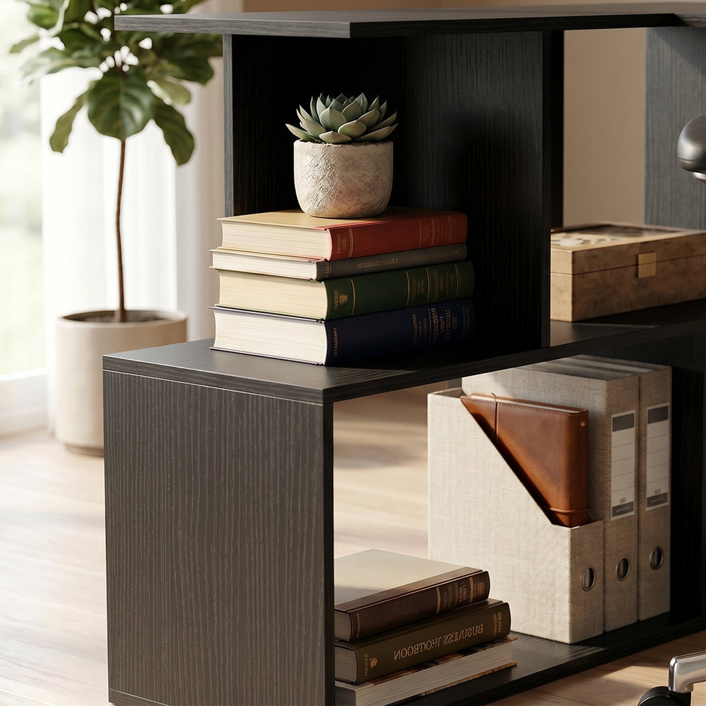 Bureau d'Angle, 120 x 100 x 76 cm, Bureau Informatique en L avec Plateau de Clavier, 4 Compartiments Ouverts, Noir-9