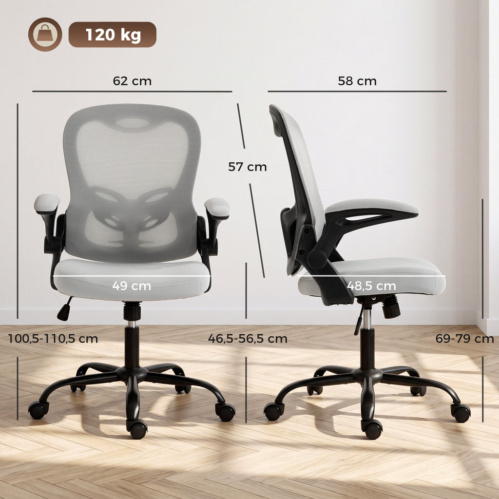 Chaise Bureau Ergonomique, Fauteuil de Bureau Maille, Accoudoirs Relevables, Hauteur Réglable, Fonction Bascule, Gris-2