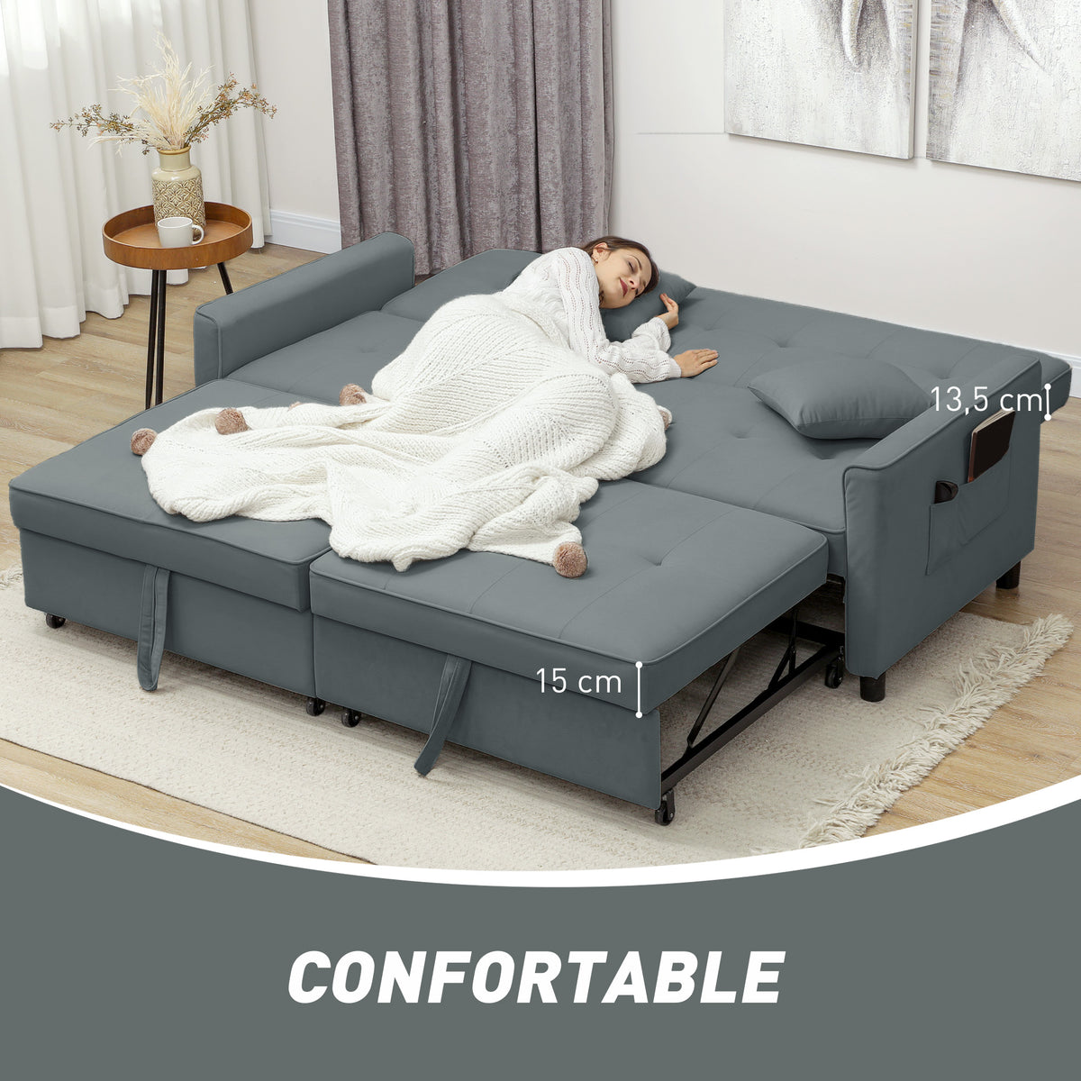Canapé convertible 3 places canapé-lit clic-clac réversible avec dossier réglable et coussins, 196 x 90 x 89 cm, gris-6