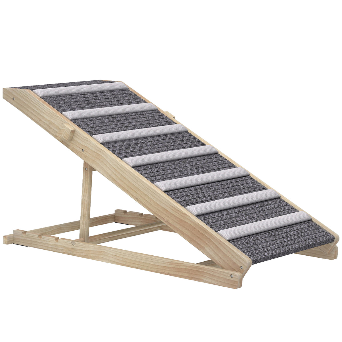 Rampe pour Chien en Bois avec Tapis Antidérapants, 4 Hauteurs Réglables de 35-50 cm, 100x50x50cm, Bois Naturel et Gris-0