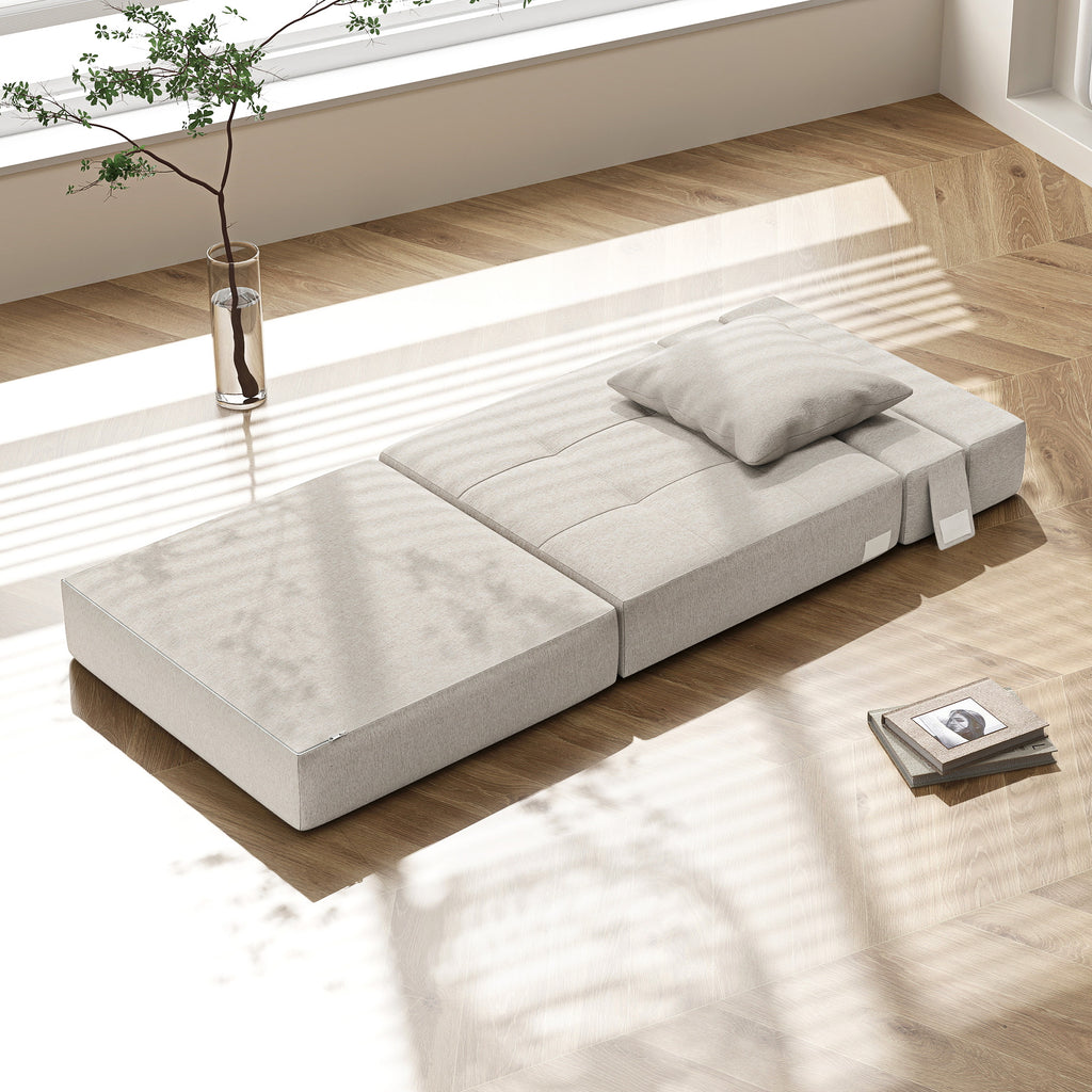 Chauffeuse canapé-lit convertible fauteuil 1 place avec 1 coussin déhoussable, tissu beige-7