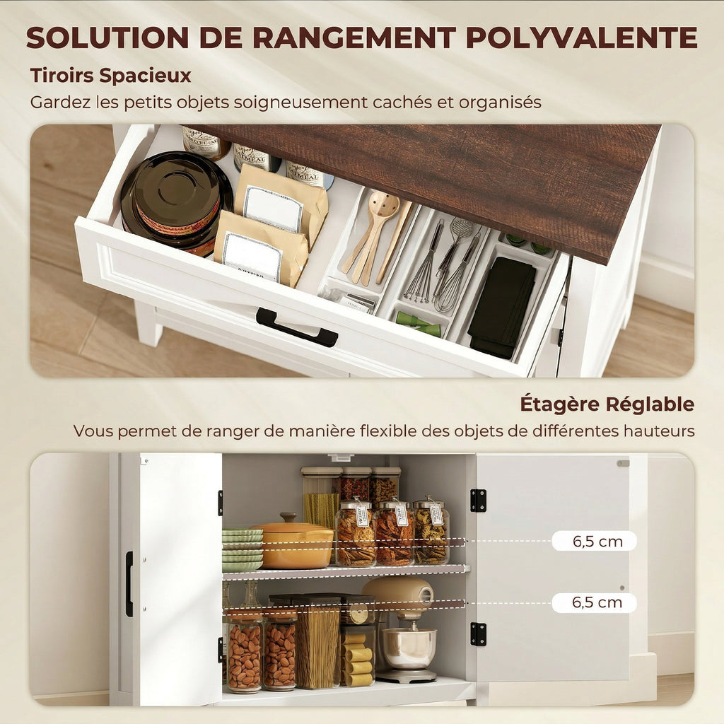 Buffet salon, meuble de rangement avec 2 portes, tiroir et étagère réglable, 76 x 35 x 80 cm, blanc-4