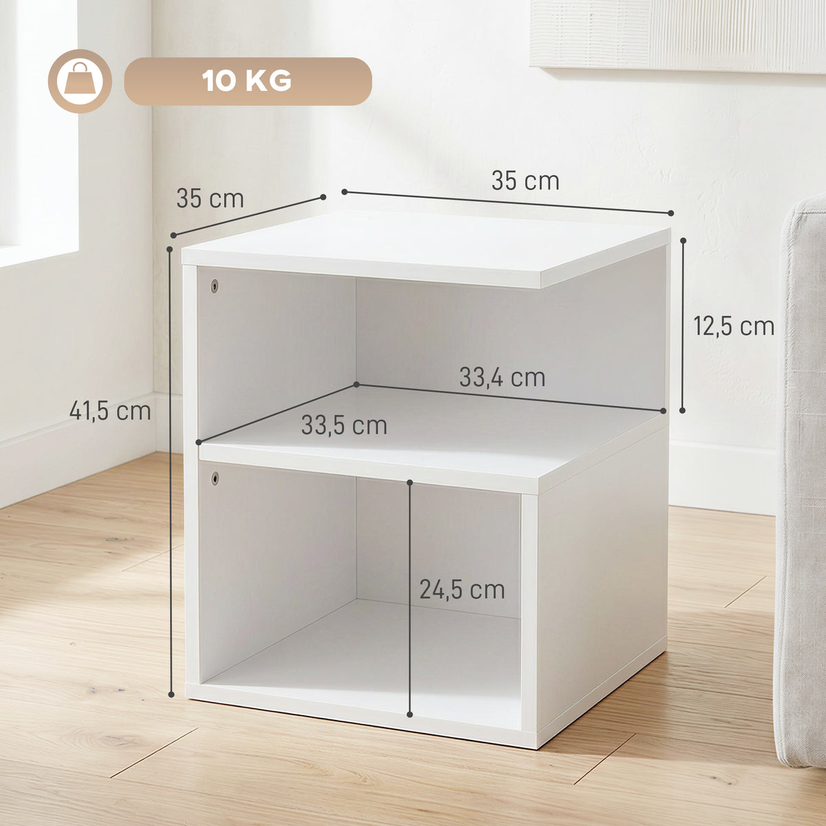 Table d'Appoint, Table Basse Moderne 3 Niveaux avec Étagères Ouvertes, pour Salon, Chambre ou Bureau, Blanc-2