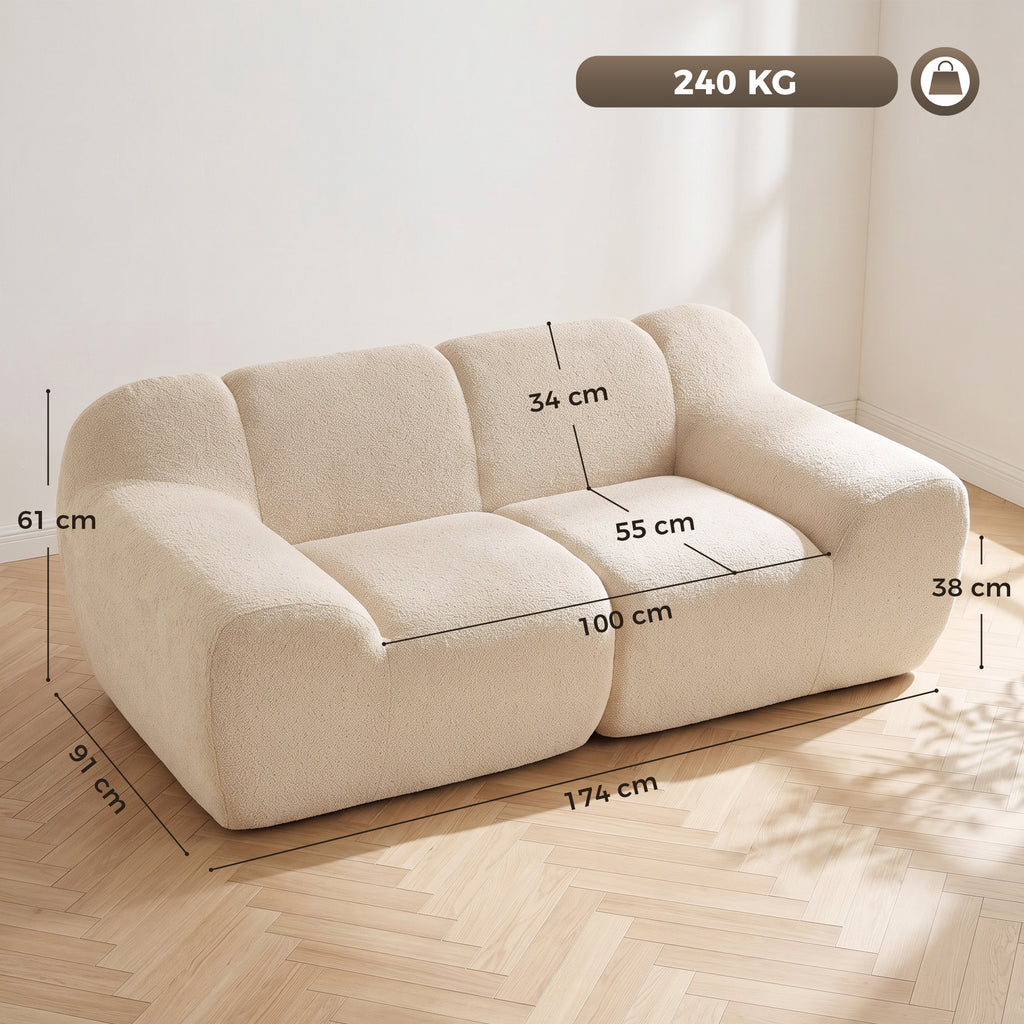 Canapé 2 Places en Chenille, Canapé de Salon 174cm, Assise et Accoudoirs Larges Rembourrés, Entièrement Compressé, Beige-2