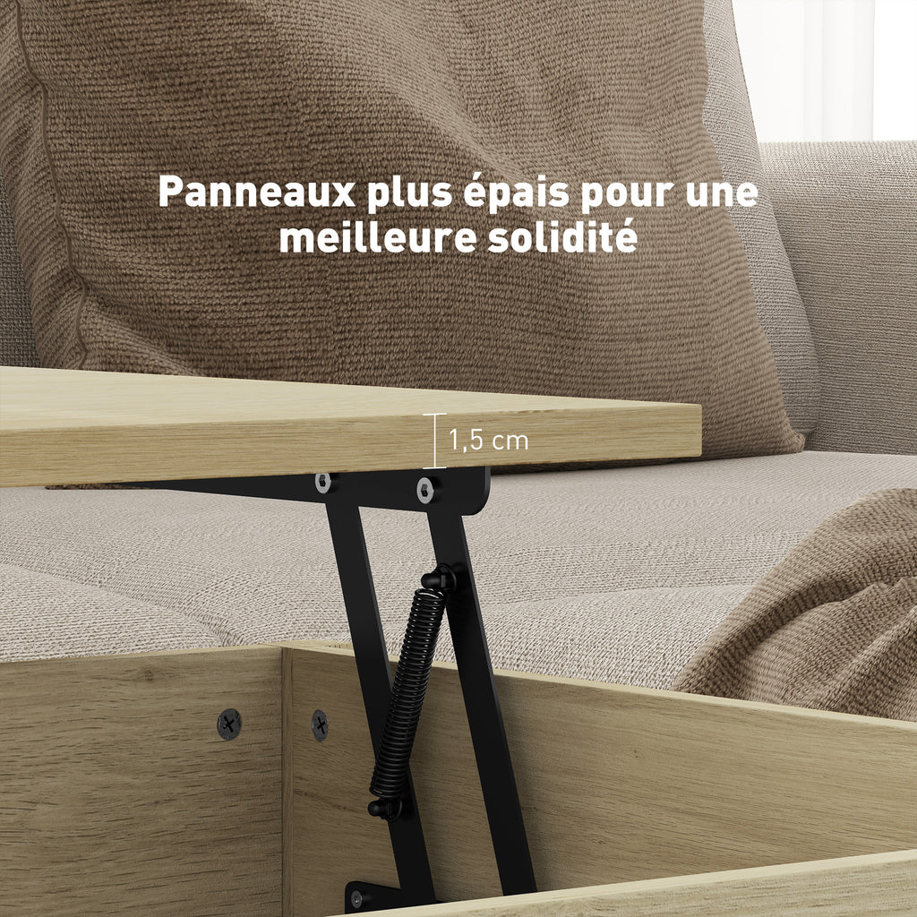 Table basse relevable, table basse avec tiroirs et compartiment caché pour salon, bureau à domicile, chêne-5