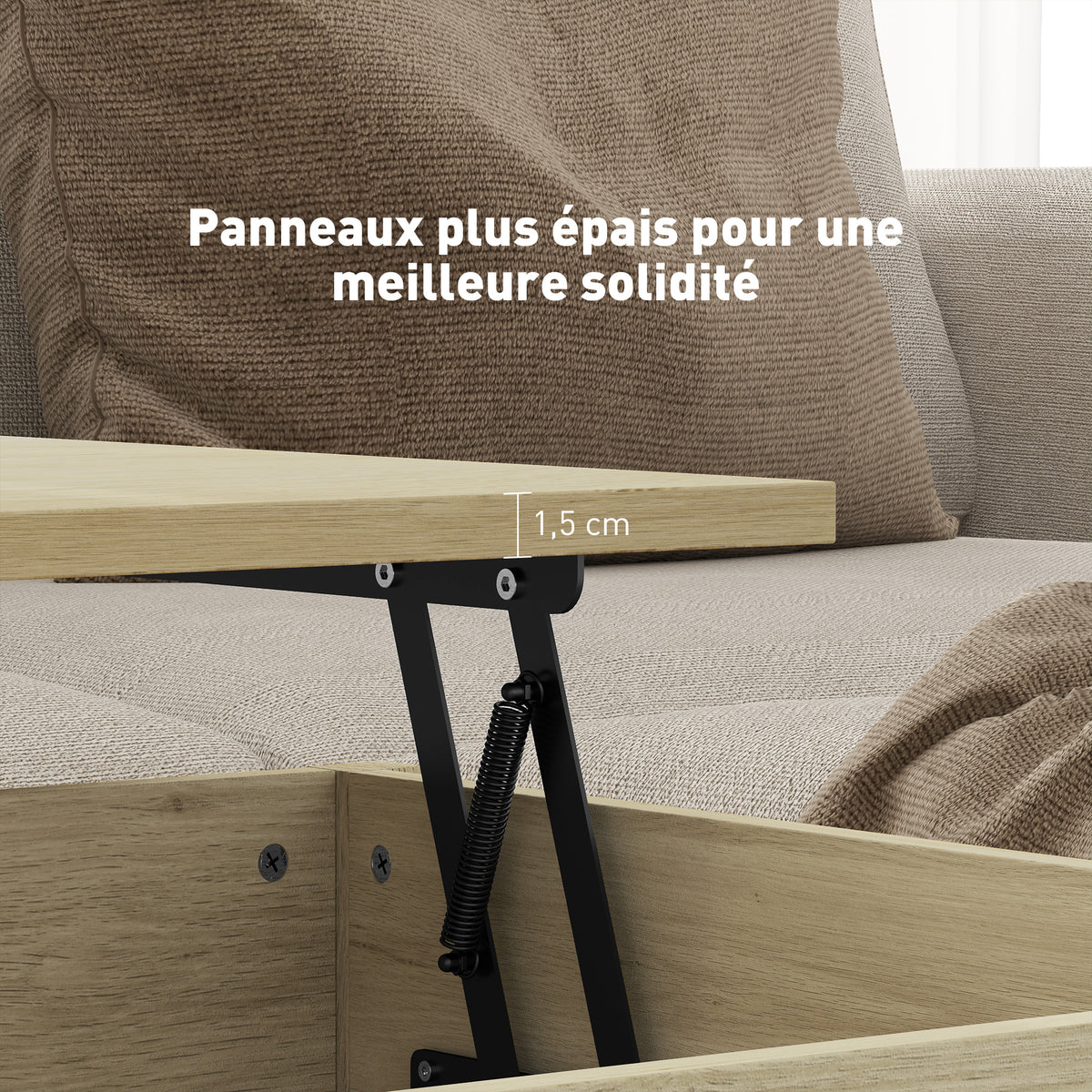 Table basse relevable, table basse avec tiroirs et compartiment caché pour salon, bureau à domicile, chêne-5