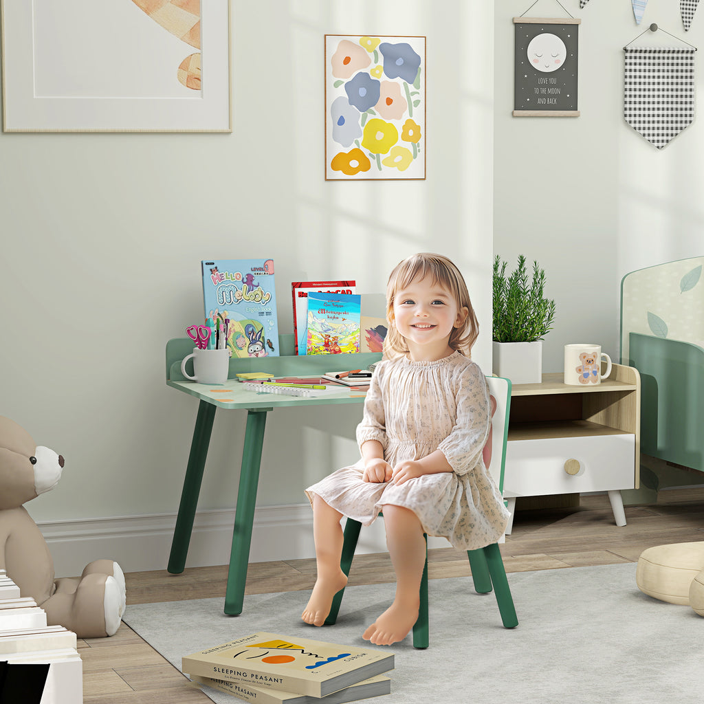 Table Enfant avec Chaise, Ensemble Table et Chaise en Bois pour Dessiner, Jouer, Étudier, Cadeau pour 3-8 Ans, Vert-1