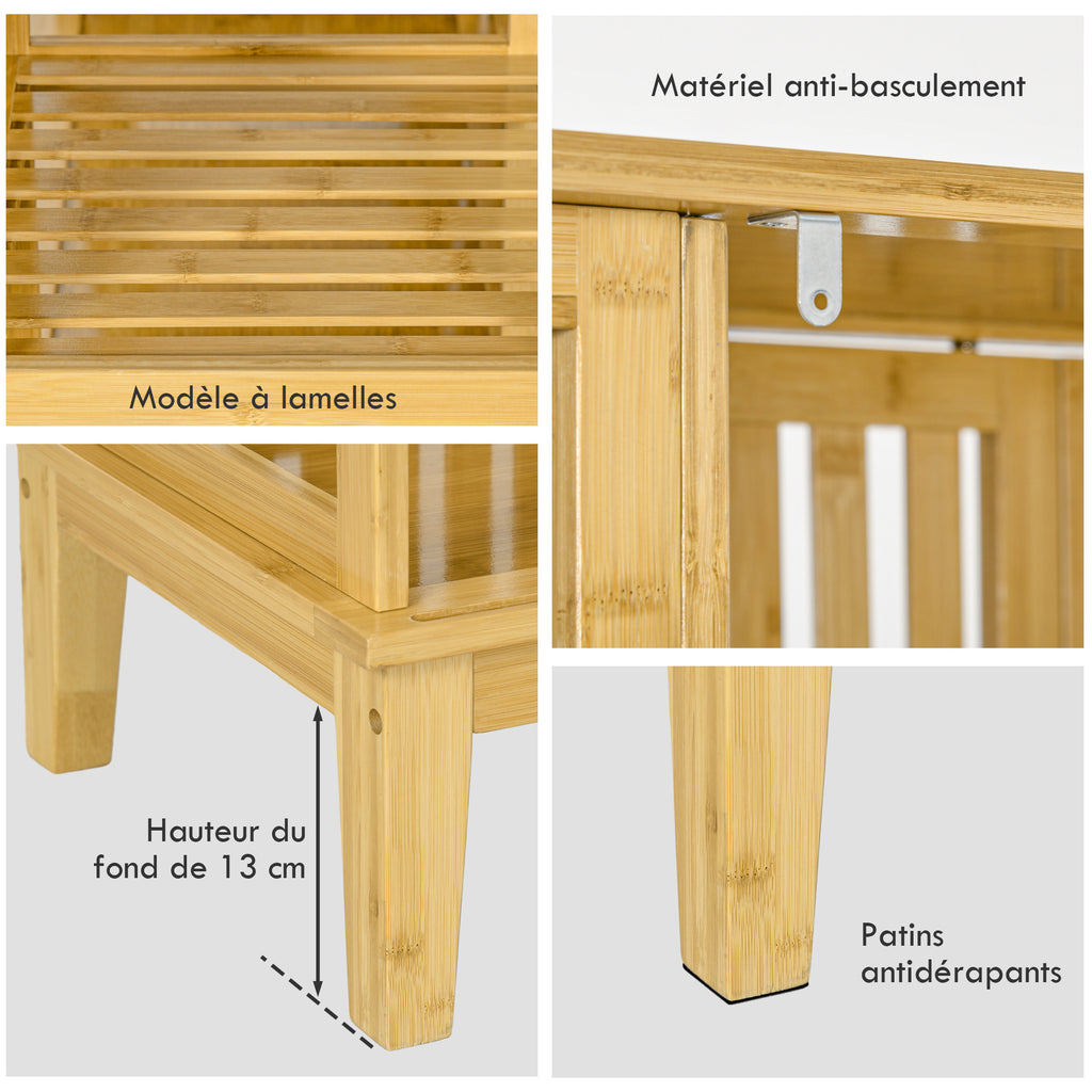 Armoire en bambou avec 2 portes coulissantes, étagères et tringle, grande armoire pour la chambre, 145 x 35 x 165cm-6