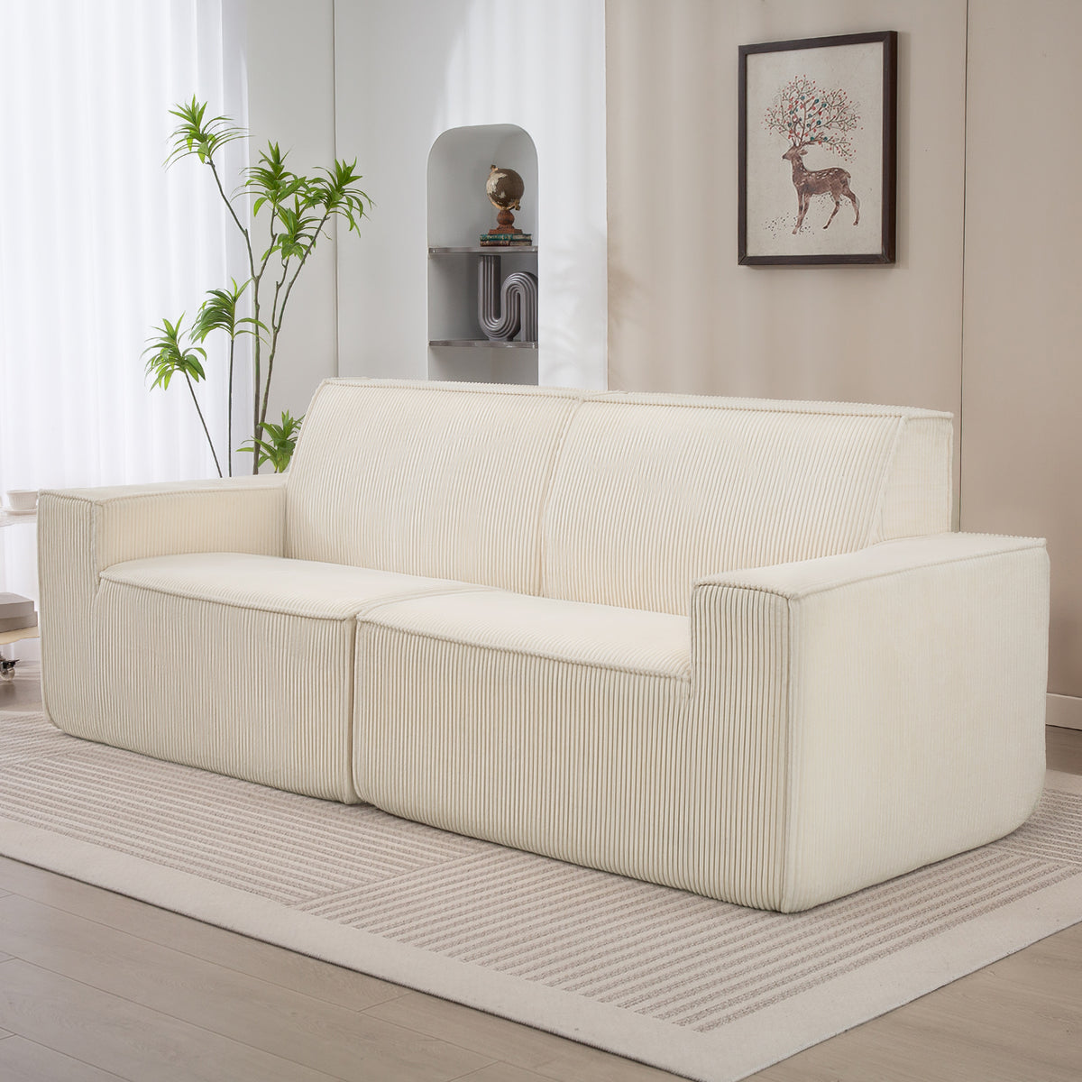 Canapé 3 places en velours côtelé 230 cm, canapé moderne, pas de montage nécessaire, beige-9