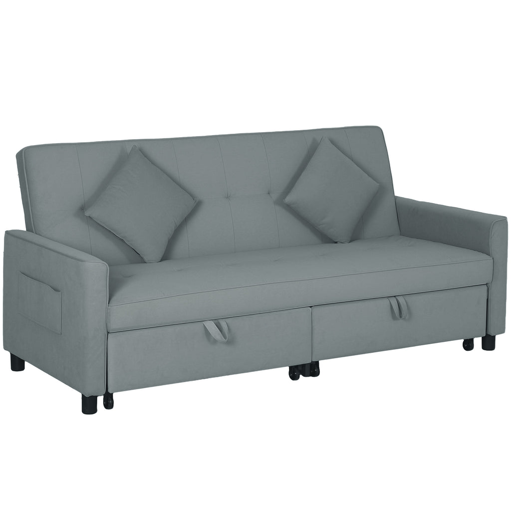 Canapé convertible 3 places canapé-lit clic-clac réversible avec dossier réglable et coussins, 196 x 90 x 89 cm, gris-0